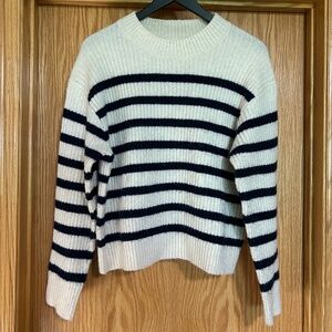 Mock Neck Navy Blue and White Striped Sweater - H&M Size M
